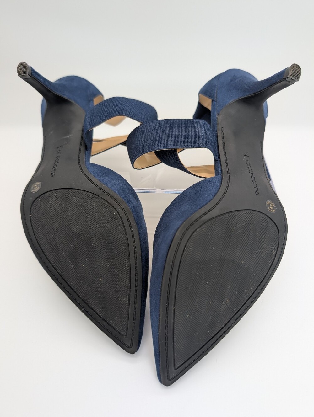 Liz Claiborne Keegan Navy Blue Suede Crossover Strap Stiletto Heels EUC - Picture 7 of 10